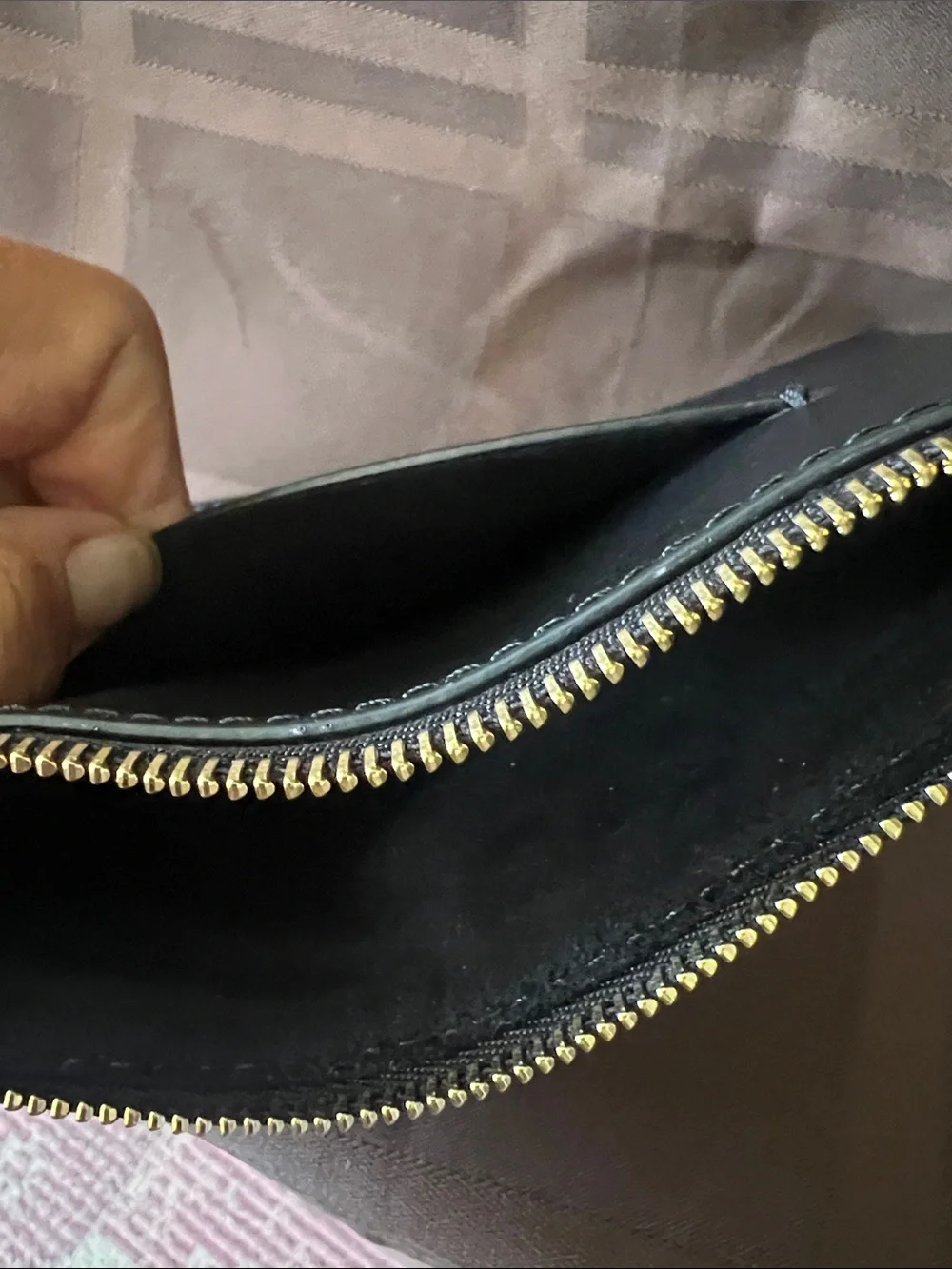 Michael Kors Black Leather Zip Card Pouch with Gold Hardware